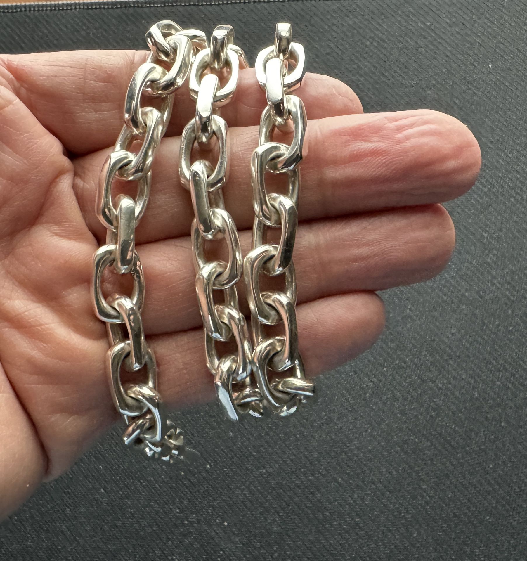 Sterling silver Mens Solid Hermes Link Chain and Bracelet
