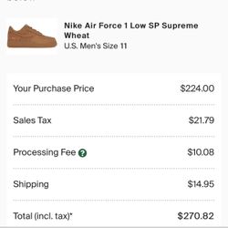 Supreme , Wheat AF1! DS, Size 11!