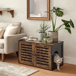 Cat Litter Box Enclosure with Shutter Doors, 31.5 Inch Hidden Litter Box Furniture as End Table, Rustic Brown and Black