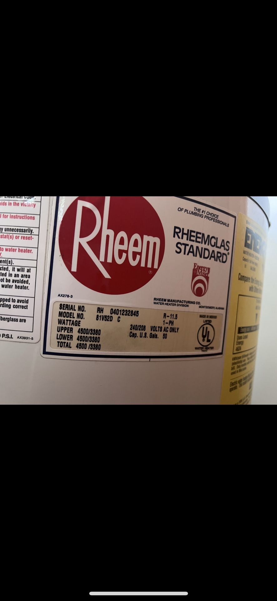 50 Gal Electric Water Heater