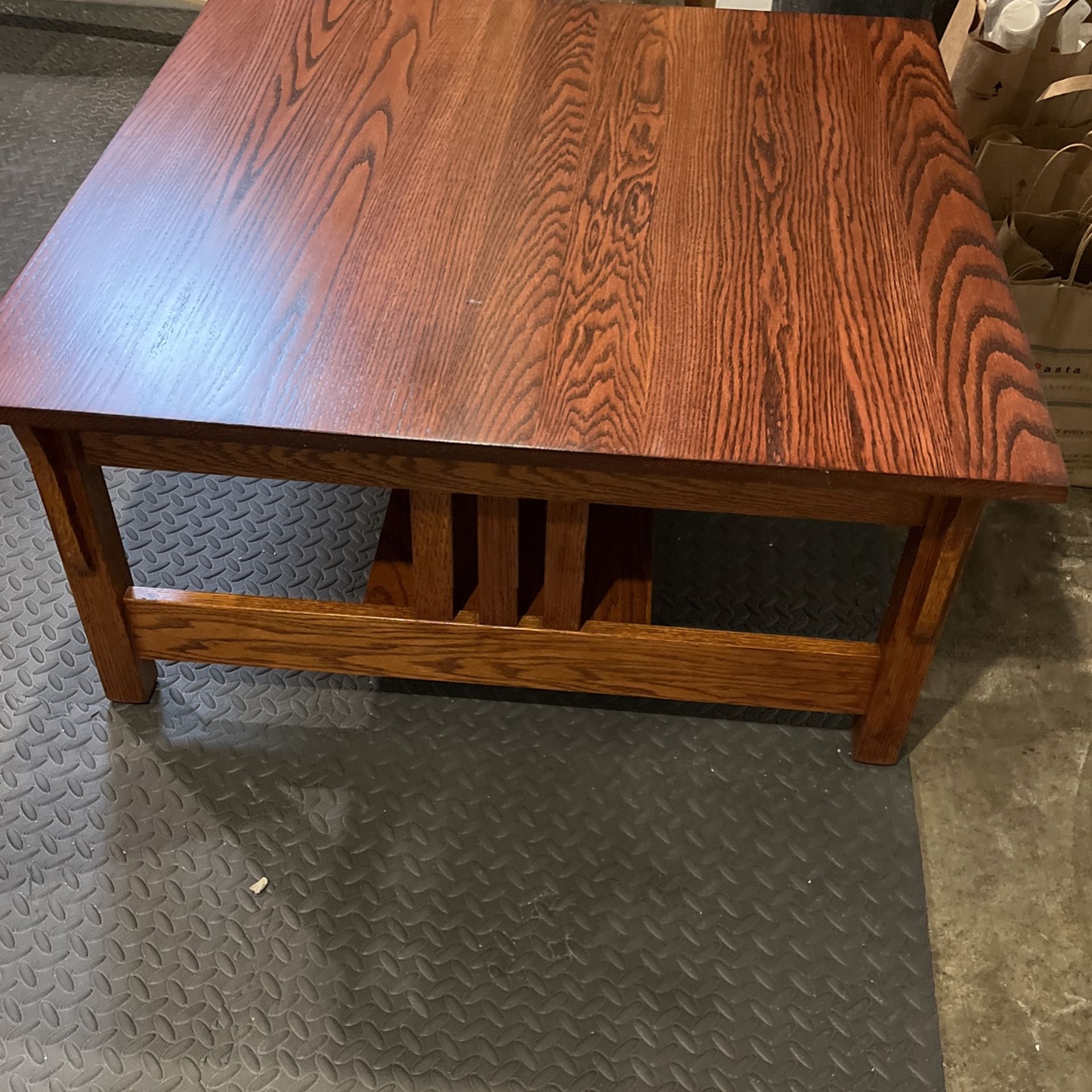 Refinished red oak coffee table 36” x 36” x 18