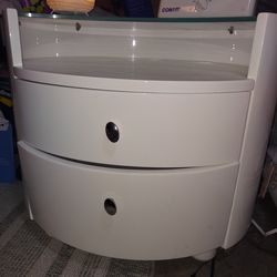 Night Table  white Lacquer Finish 2 Drawers