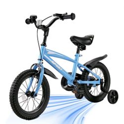 14 Inch Kids Bike Girls and Boys Blue Bike with Removable Training Wheels