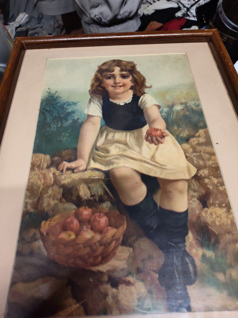 Victorian Painting Of Girl With Apple