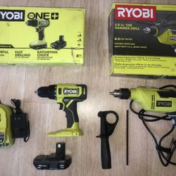 RYOBI 6.2 Amp Corded 5/8 in. Variable Speed Hammer Drill & Drill/Driver w Battery & Charger $65