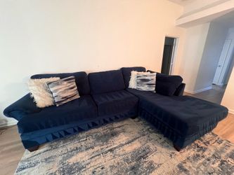 Ashley Furniture Navy Blue Sectional with Chaise – $400