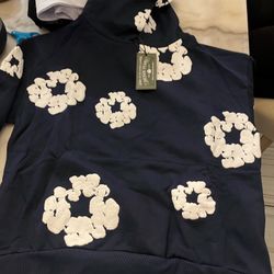 Navy blue Denim tear hoodie