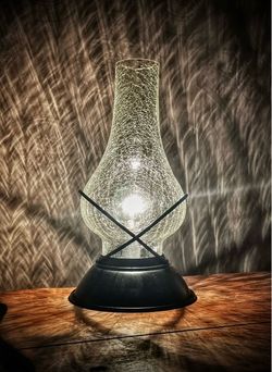 Rustic Farmhouse Table Lamp - 12” Crackle Glass Lantern Design