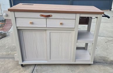 Kitchen Island on Wheels, with Storage, Drop Leaf, 2 Drawers, Spice Rack, Charging Station NEW