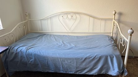 Vintage Iron Daybed / Twin Bed with Porcelain Floral Details