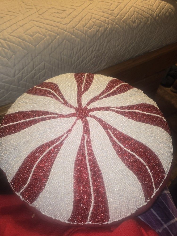 Peppermint Beaded Decor Pillow