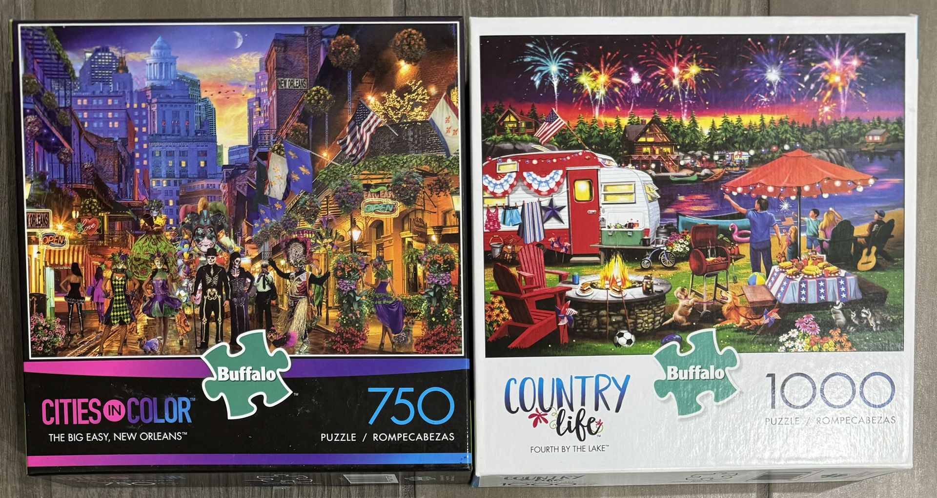 Lot of 2 Puzzles -New Orleans and 4th of July by the lake