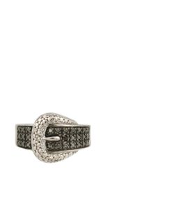 Sterling Silver 925 Belt Buckle Ring with Black & White Pavé Stones