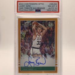Larry Bird 2022 Panini Contenders Optic 1985 Tribute Autographs Orange 15/15 PSA AUTO 10
