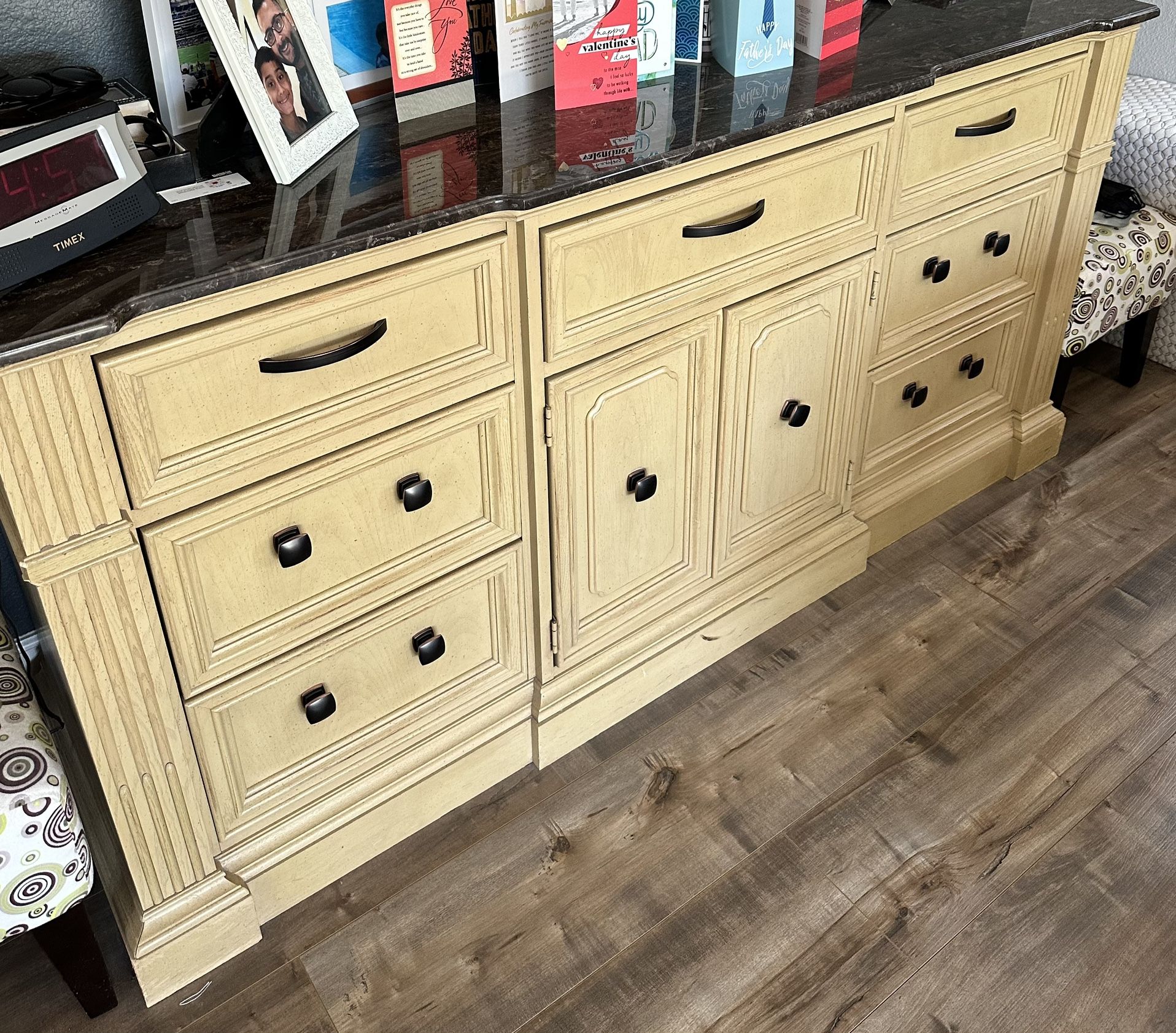 Granite Top Dresser And Night Stands