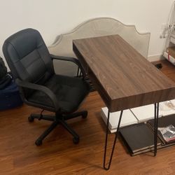 Rustic Study Desk and Leather Office Chair 