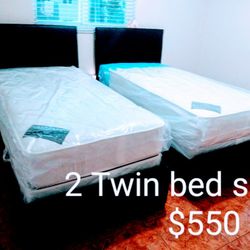 $550 For 2 Twin Bed With 2 Mattress And 2 Boxspring Brand New Free Delivery Free Assembly 