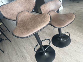 Brown Leather 360 Swivel Adjustable Height Bar Stools