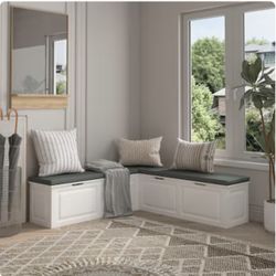 Modern Gray & White Bench with Storage