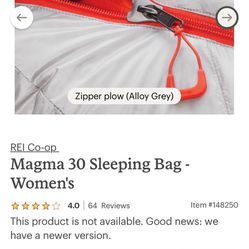 NWT REI Magma 30 Degree women’s Down Sleeping Bag