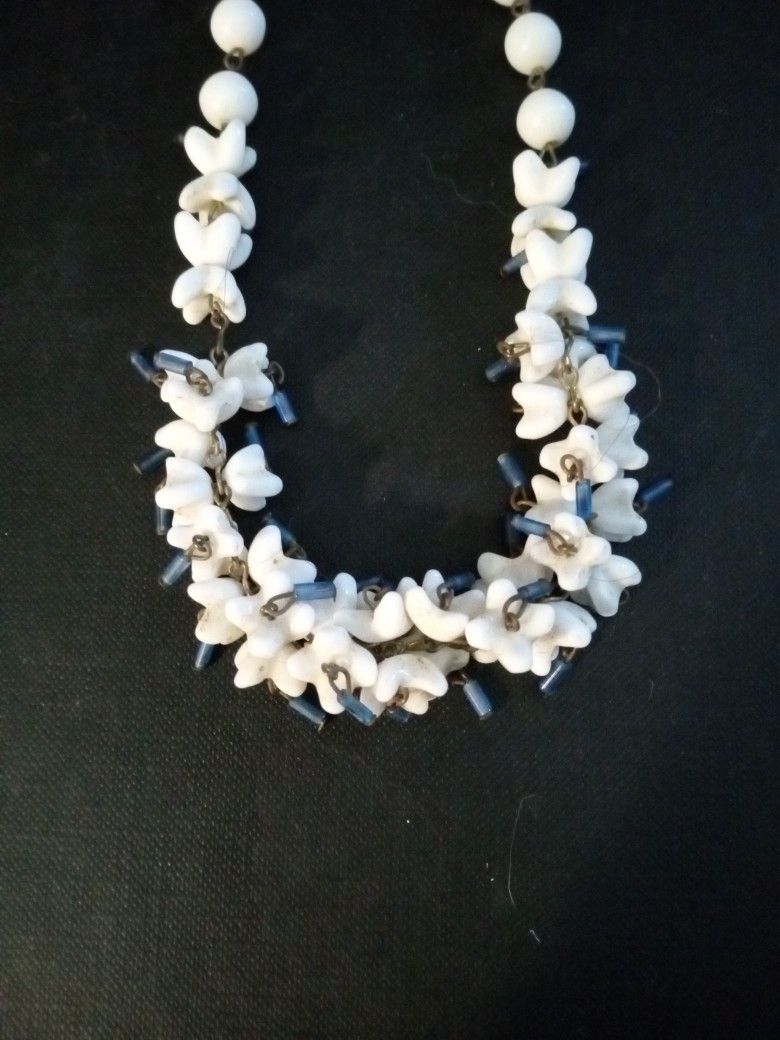 Macabre Antique Milk Glass Necklace Looks Like Teeth