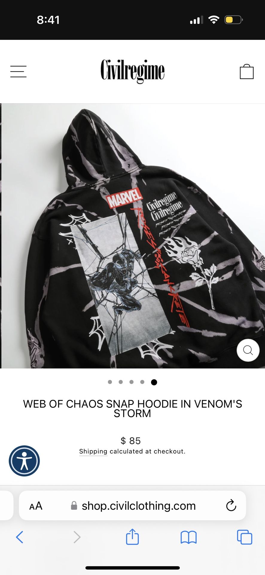 CIVIL REGIME X DARC SPORT X MARVELS SPIDERMAN VENOM “WEB OF CHAOS” HOODIE