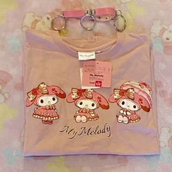 My Melody Sanrio long sleeve top, M (NEW w tags) & PINK choker