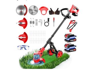 Electric Weed Wacker Cordless, 4000mAh Weed Eater Battery Powered with Wheel