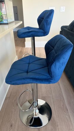 Pair of Sapphire Blue Swivel Bar Stools