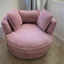 Corduroy swivel barrel chair with two bean bag chairs