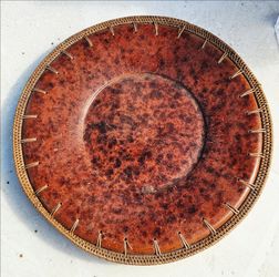 ****Vintage Decor Plate w/Woven Boho Edging/Wicker Wrapped Edges**
