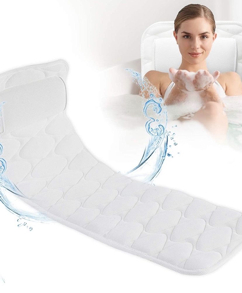 Full Body Bath Pillow, Upgraded Bath Pillows for tub with 10 Non-Slip Suction Cups & 4D Air Mesh Breathable, Spa Bathtub Pillow for Head Neck Shoulder