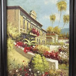 Sunlit Villa Garden Oil Painting 