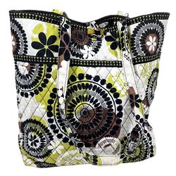 Vera Bradley Tote Bag Cocoa Moss Print White Green Black Retired Nice
