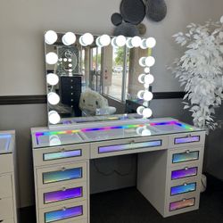White Vanity Set w/ RGB Lighting & Bluetooth 🔊🔊