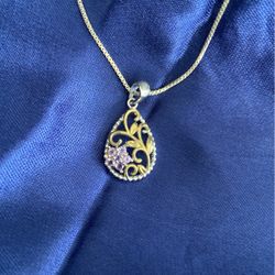 Sterling Silver Boxed Chain Amethyst Stone 