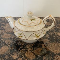 Tiny Teapot White Ceramic Floral Gold Vintage Distressed Summco Little Teapot