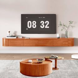 Modern Floating TV Stand With LED Wall Mounted Entertainment Console with Folding Doors Spacious Cherry Wood TV Unit for Living Room & Office