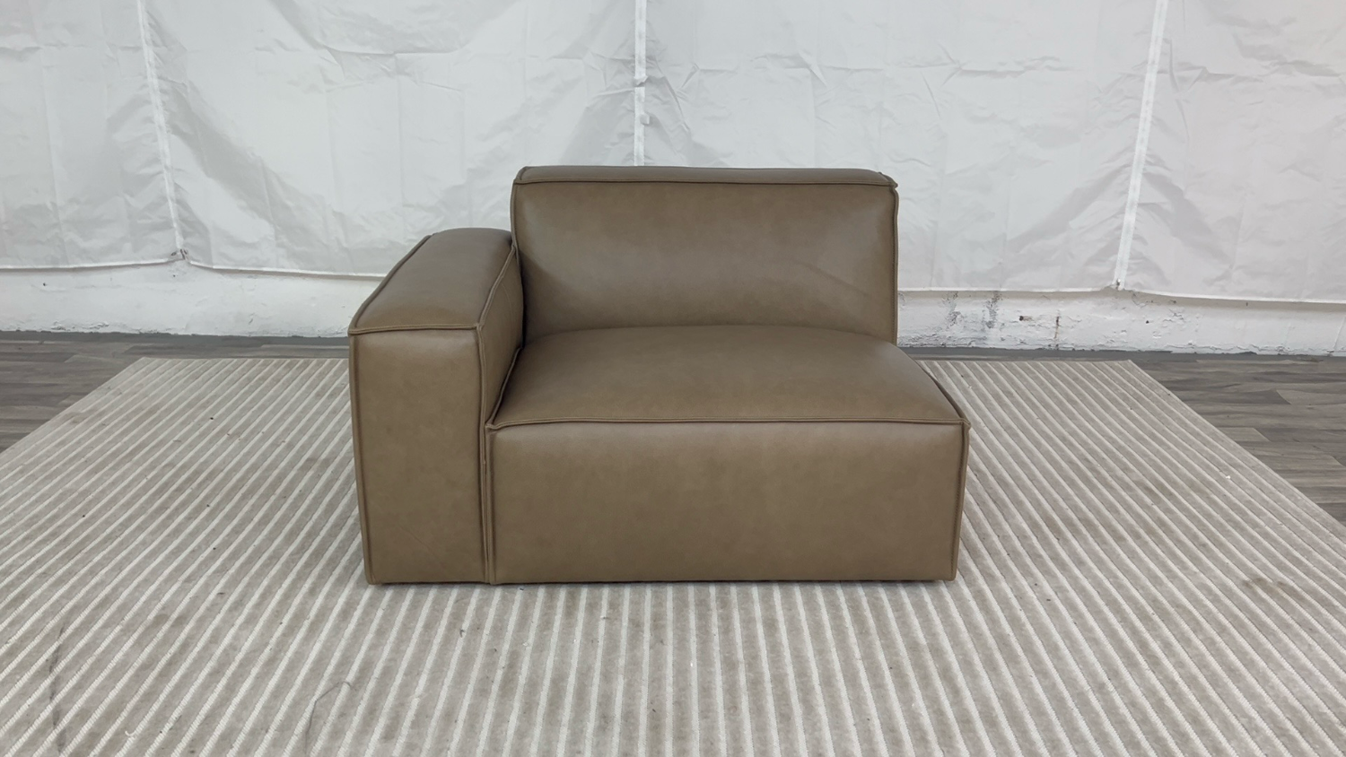 ( Delivery Available ) Castlery Jonathan Brown Leather Low-Profile Sofa