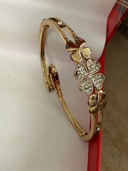 Pulsera Caña Gold Filled Hojas Trébol Joyería Antigua 