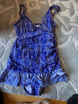 Blue and White Print One-Piece Swimsuit