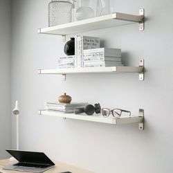 IKEA 47” Brushed Steel Shelf With Nickel Mounting Brackets 