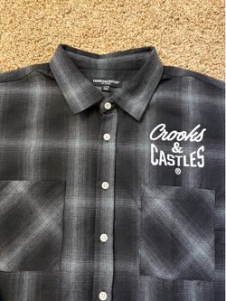 Y2K Crooks & Castles Grey Plaid Long Sleeve Button Up Mens Size XL