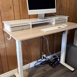 Electric Stand up desk With Drawers + Shelf 