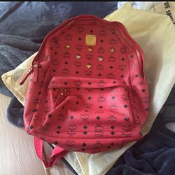 MCM Visetos Backpack Leather Red