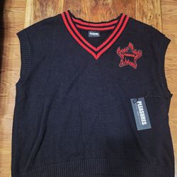 Pleasures Black Sweater Vest With Red Accents