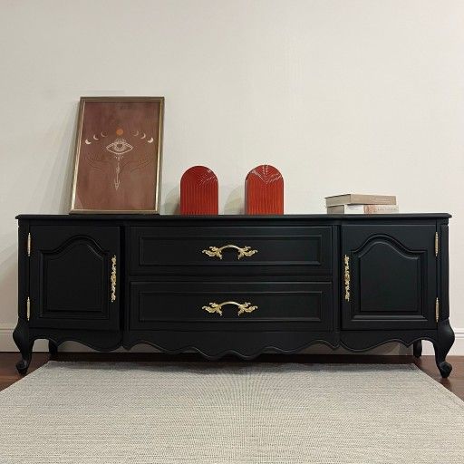 .
Beautifully restored vintage credenza.
By National Mt. Airy Furniture
 74”L x 17”W x 27”H
