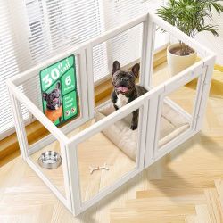 FXW AuraSpace Clear Acrylic Indoor Dog Playpen, 30" H, 6 Panels, White