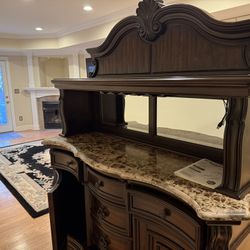 Elegant Solid Wood Buffet / Server with Marble Top – Custom Bar or Dining Piece 