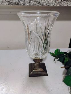 Cut Crystal Vase with Silver-Tone Pedestal Base